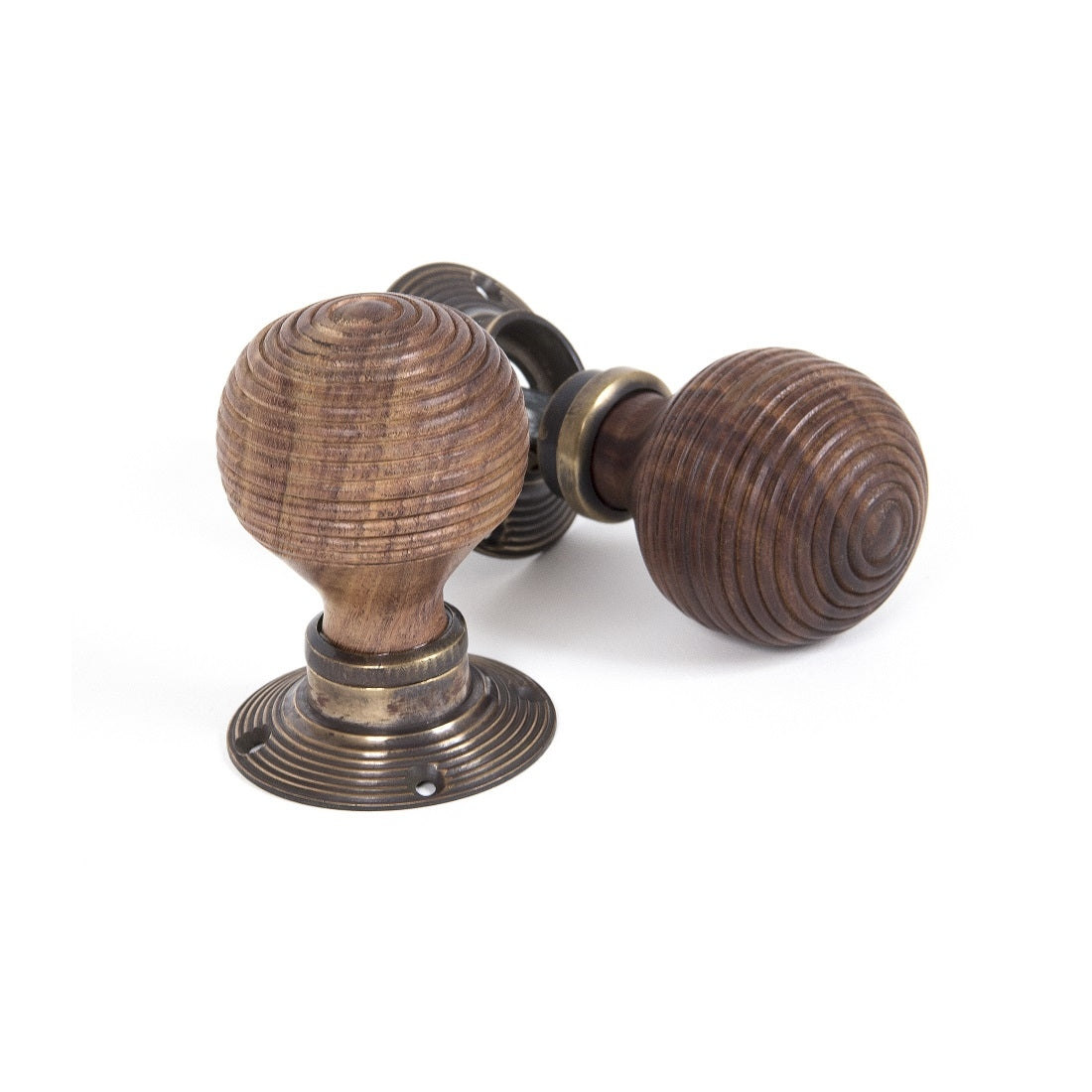 From The Anvil Beehive Knob Handles on Round Rose - Rosewood & Aged Br