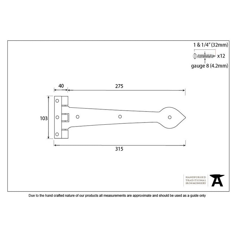 From The Anvil Cast 'T' Shape Hinges (pair) - 12" - Black Antique