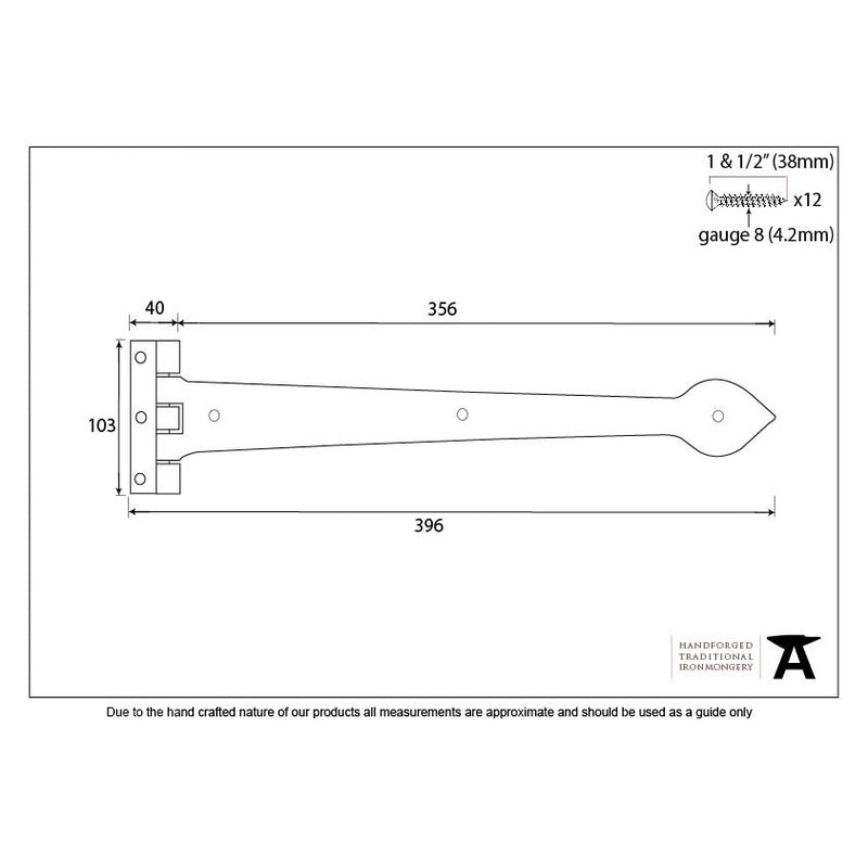 From The Anvil Cast 'T' Shape Hinges (pair) - 16" - Black Antique