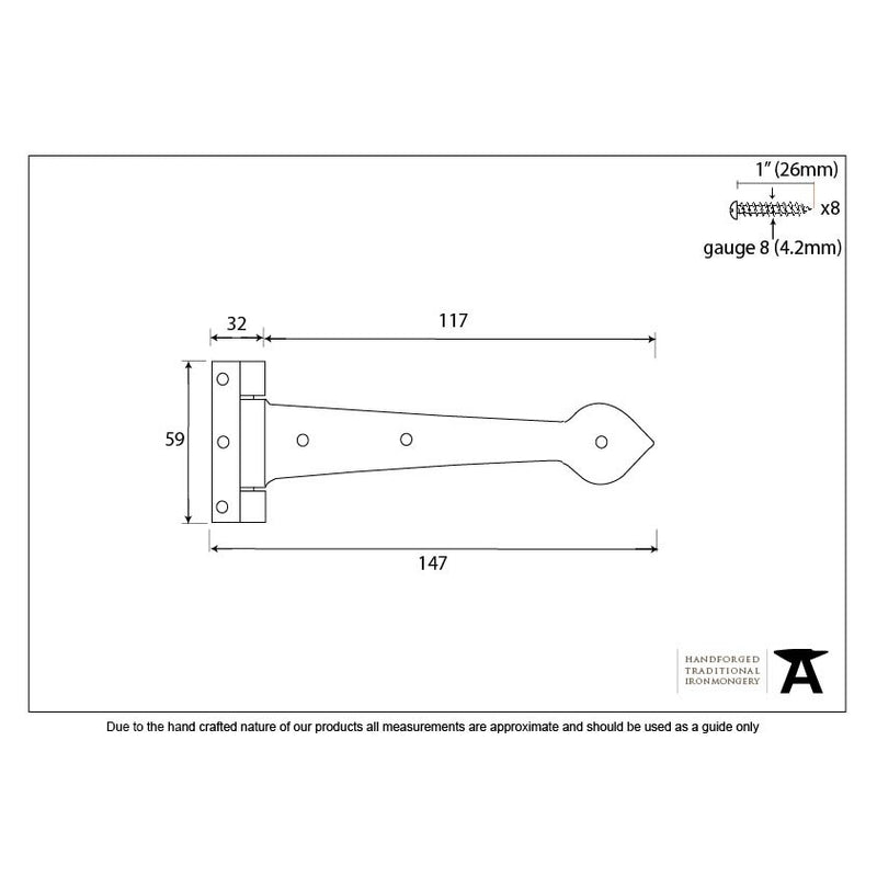 From The Anvil Cast 'T' Shape Hinges (pair) - 6" - Black Smooth