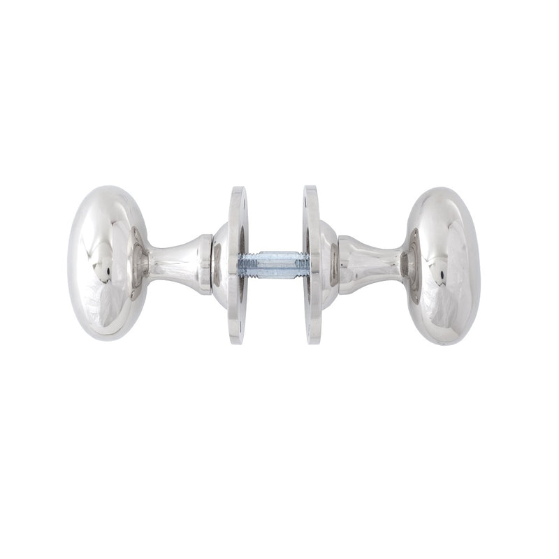 From The Anvil Oval Knob Handles on Round Rose - Polished Nickel