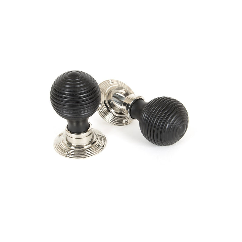 From The Anvil Beehive Knob Handles on Round Rose - Ebony & Polished Nickel