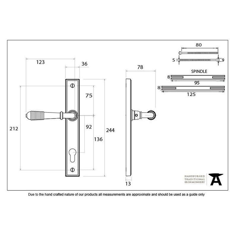 From The Anvil Reeded 92pz Slimline Euro Handles For Multi-Point Locks - Aged Bronze