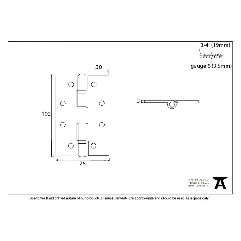 From The Anvil 4" Ball Bearing Butt Hinges (pair) - Aged Bronze