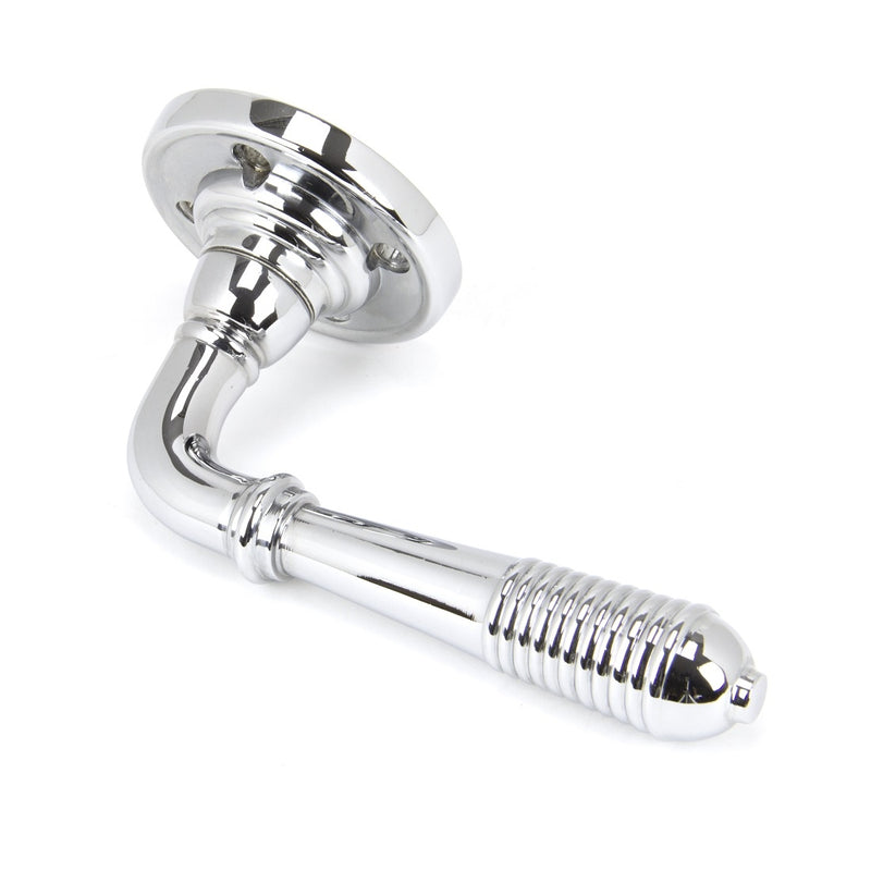From The Anvil Reeded Lever Handles on Round Rose - Polished Chrome