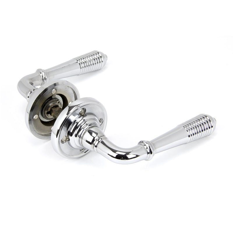 From The Anvil Reeded Lever Handles on Round Rose - Polished Chrome