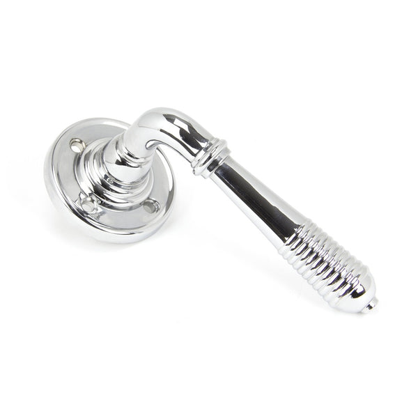 From The Anvil Reeded Lever Handles on Round Rose - Polished Chrome