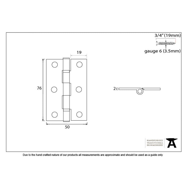 From The Anvil 3" Ball Bearing Butt Hinges (pair) - Satin Stainless Steel