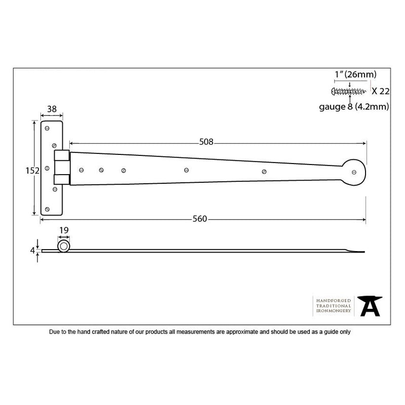 From The Anvil 'T' Shape Hinges (pair) - 22" - External Beeswax