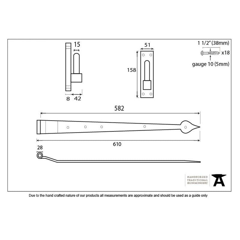 From The Anvil Hook & Band Hinges (pair) - Cranked - 24" - Pewter