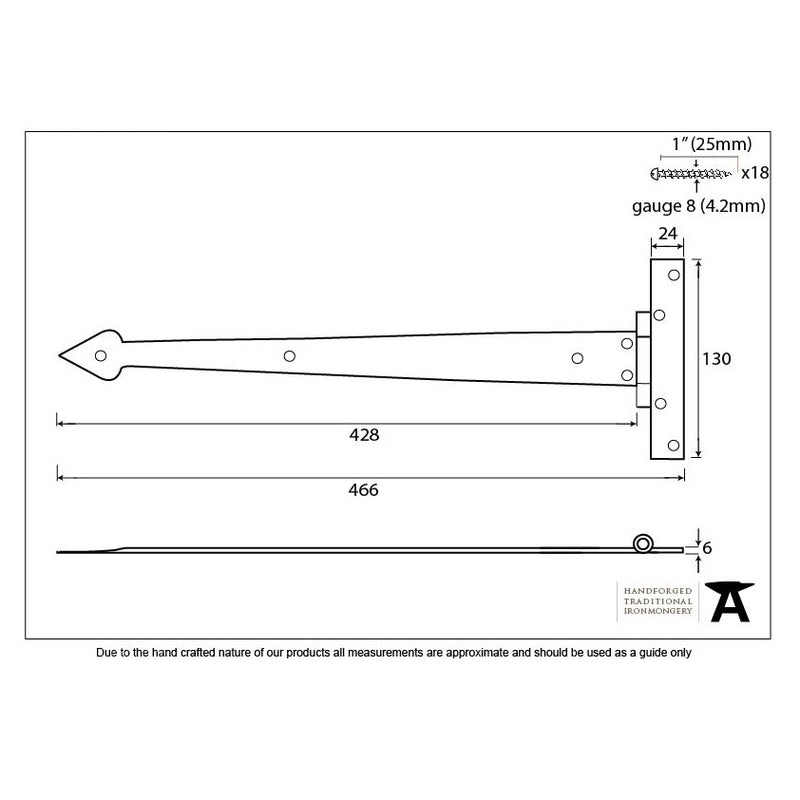 From The Anvil 'T' Shape Hinges (pair) - 18" - External Beeswax
