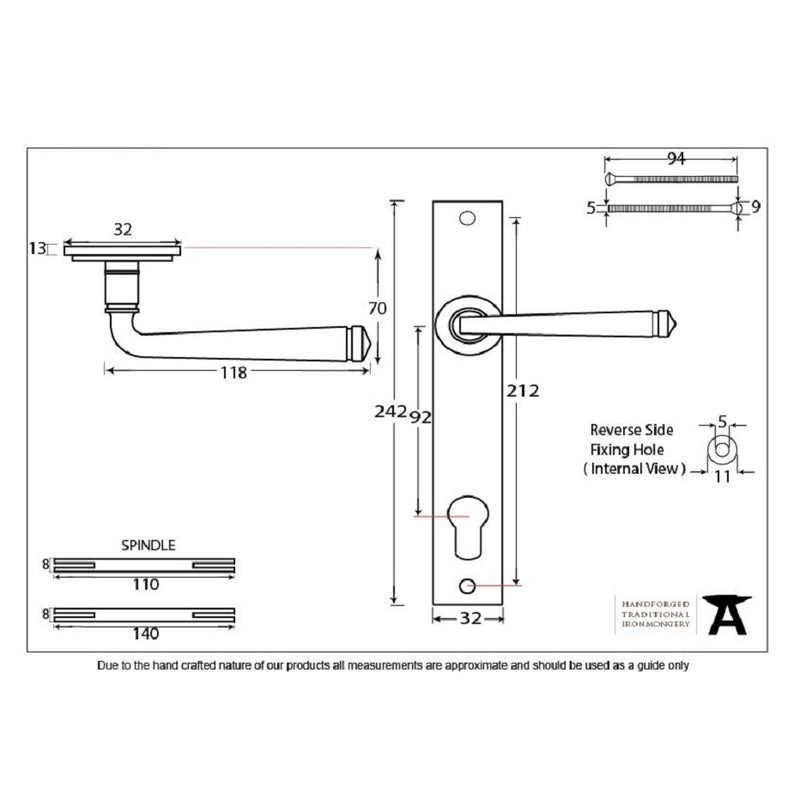 From The Anvil Avon 92pz Slimline Euro Handles for Multi-Point Locks - External Beeswax