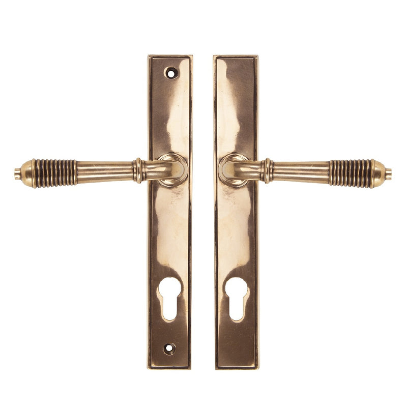 From The Anvil Reeded 92pz Slimline Euro Handles For Multi-Point Locks - Polished Bronze