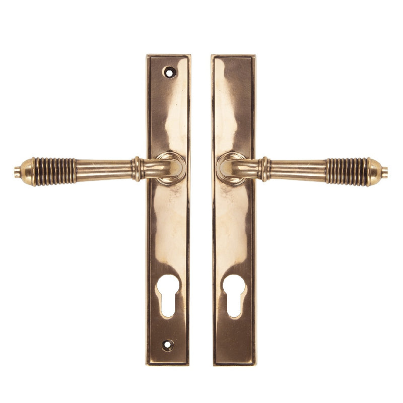 From The Anvil Reeded 92pz Slimline Euro Handles For Multi-Point Locks - Polished Bronze