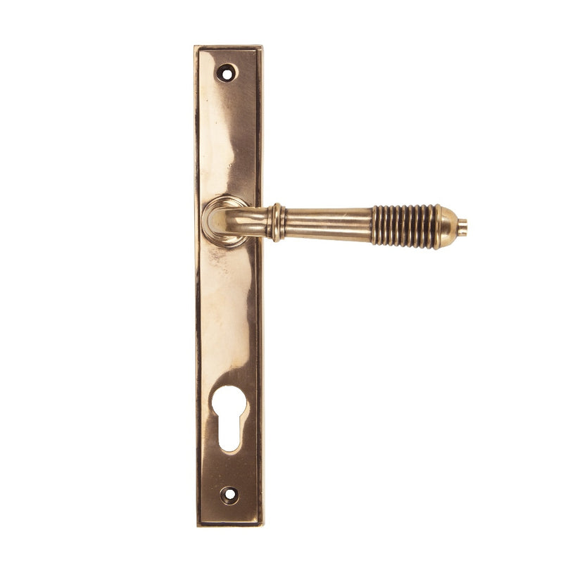 From The Anvil Reeded 92pz Slimline Euro Handles For Multi-Point Locks - Polished Bronze