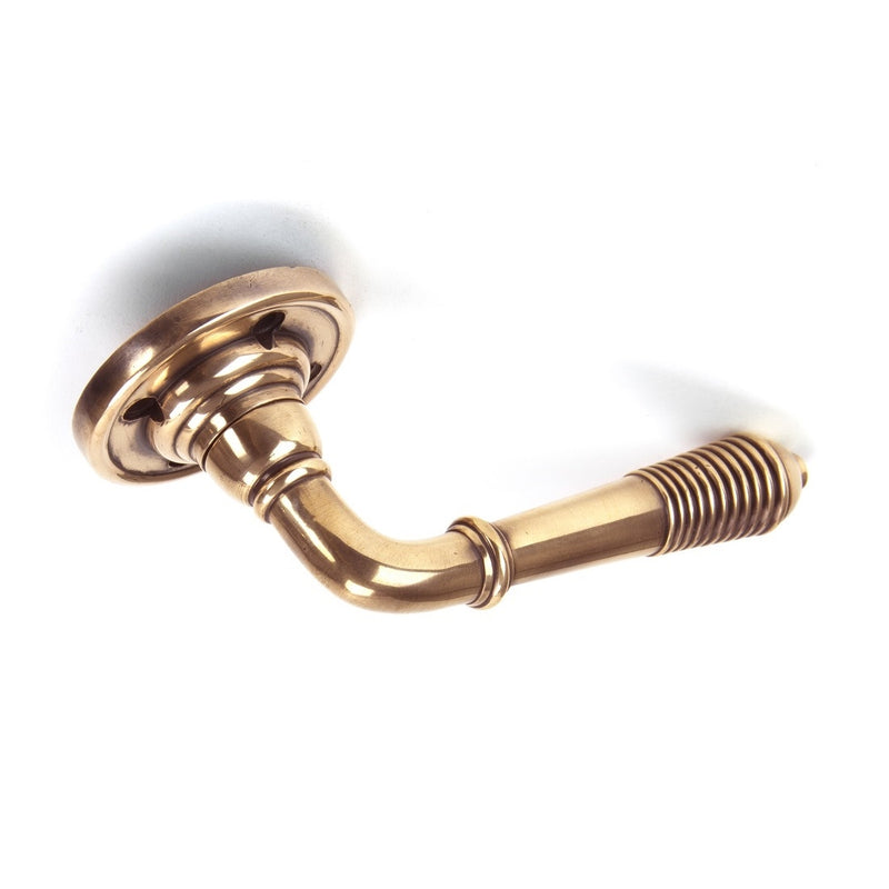 From The Anvil Reeded Lever Handles on Round Rose - Polished Bronze