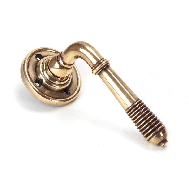 From The Anvil Reeded Lever Handles on Round Rose - Polished Bronze