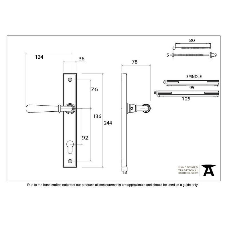 From The Anvil Newbury 92pz Slimline Euro Handles For Multi-Point Locks - Polished Bronze