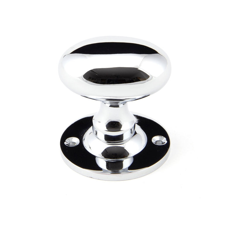 From The Anvil Oval Knob Handles on Round Rose - Polished Chrome
