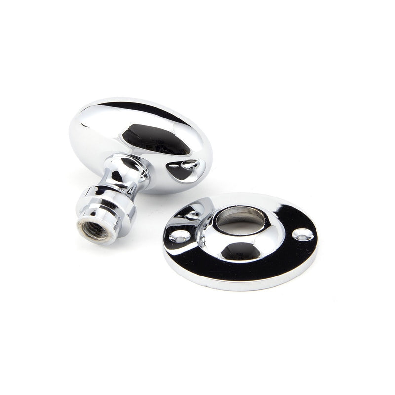 From The Anvil Oval Knob Handles on Round Rose - Polished Chrome