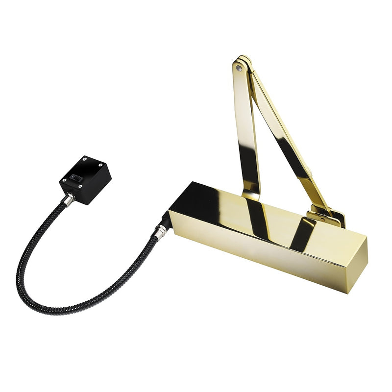 Exidor 9870 EN4 Hold Open / Free Swing E-Mag Door Closer - Square Cover - Polished Brass