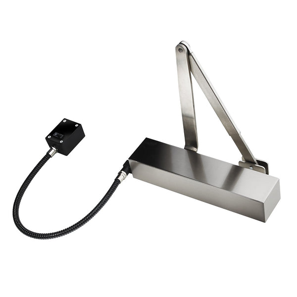 Exidor 9870 EN4 Hold Open / Free Swing E-Mag Door Closer - Square Cover - Satin Stainless Steel