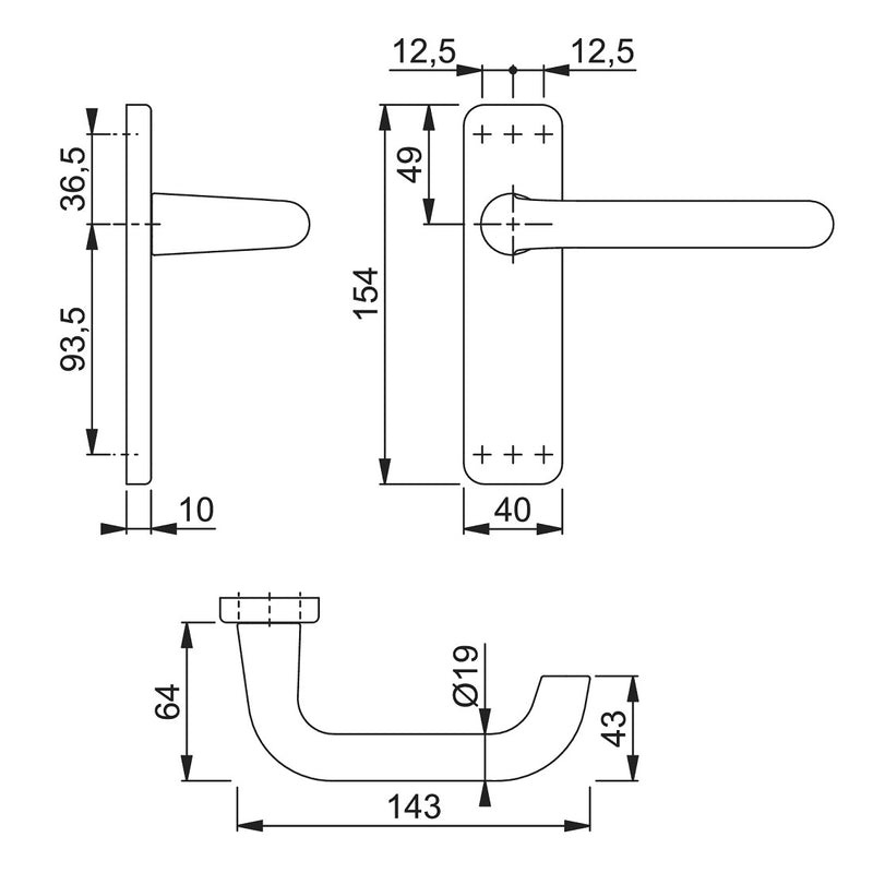 Hoppe Paris 19mmØ Return to Door Lever Handles on Latch Plate - SAA