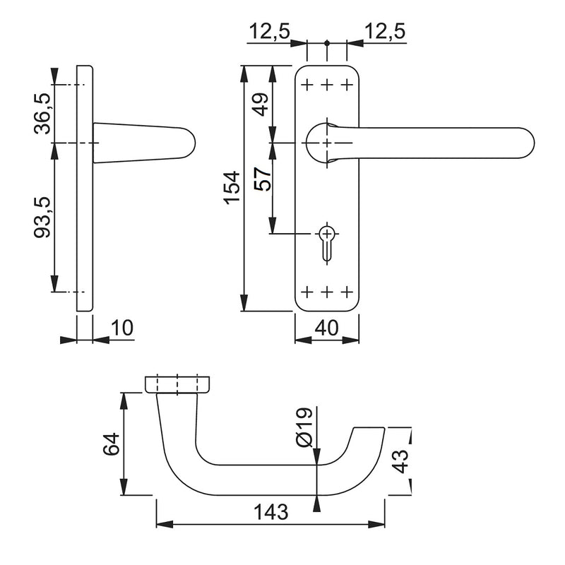 Hoppe Paris 19mmØ Return to Door Lever Handles on Lock Plate - SAA