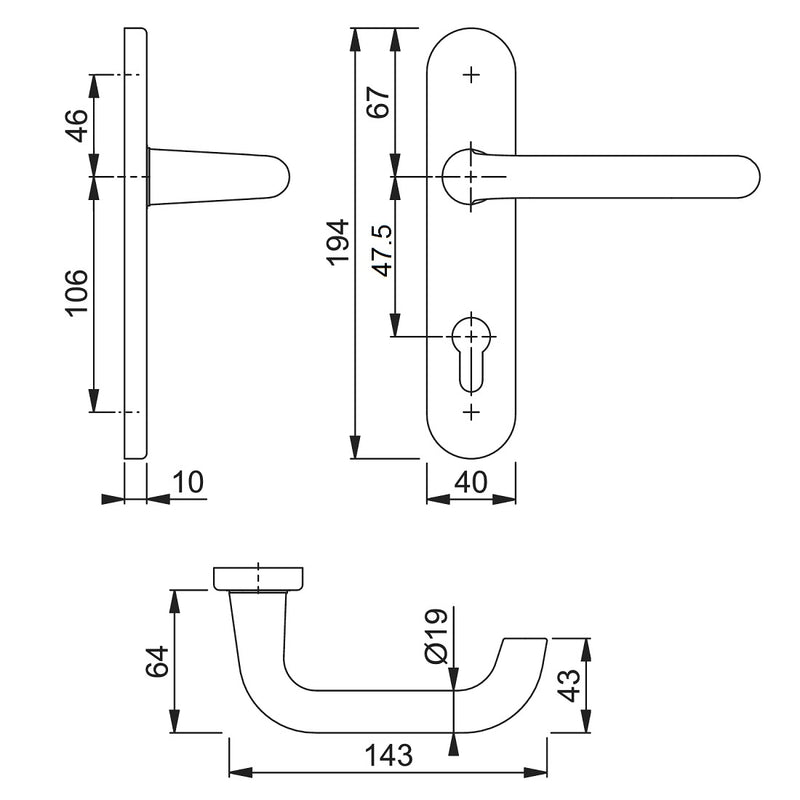 Hoppe Paris 19mmØ Return to Door Lever Handles on Euro Plate (47.5mm Centres) - SAA