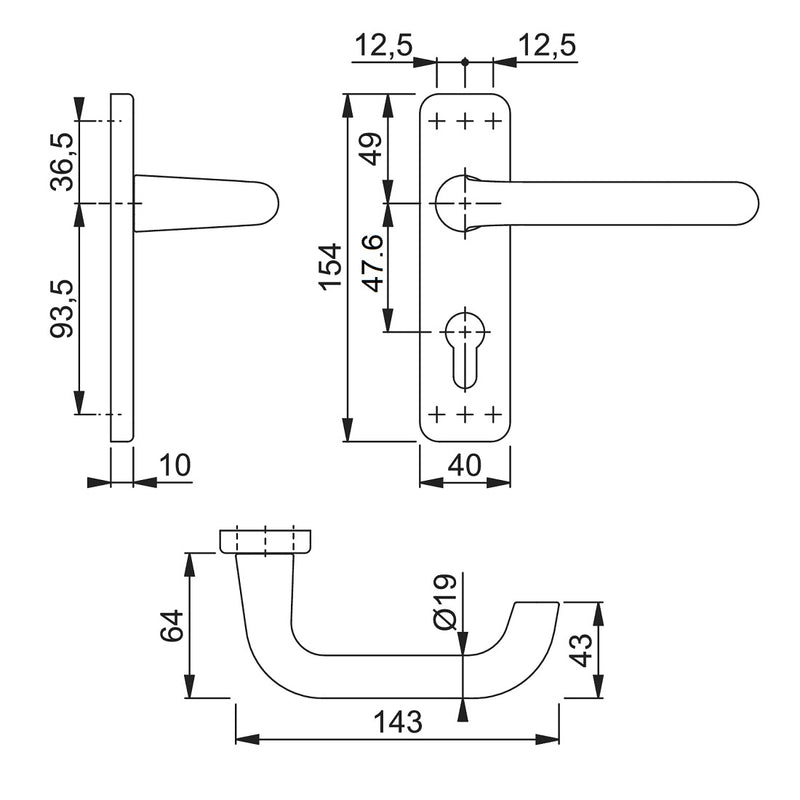 Hoppe Paris 19mmØ Return to Door Lever Handles on Euro Plate - SAA
