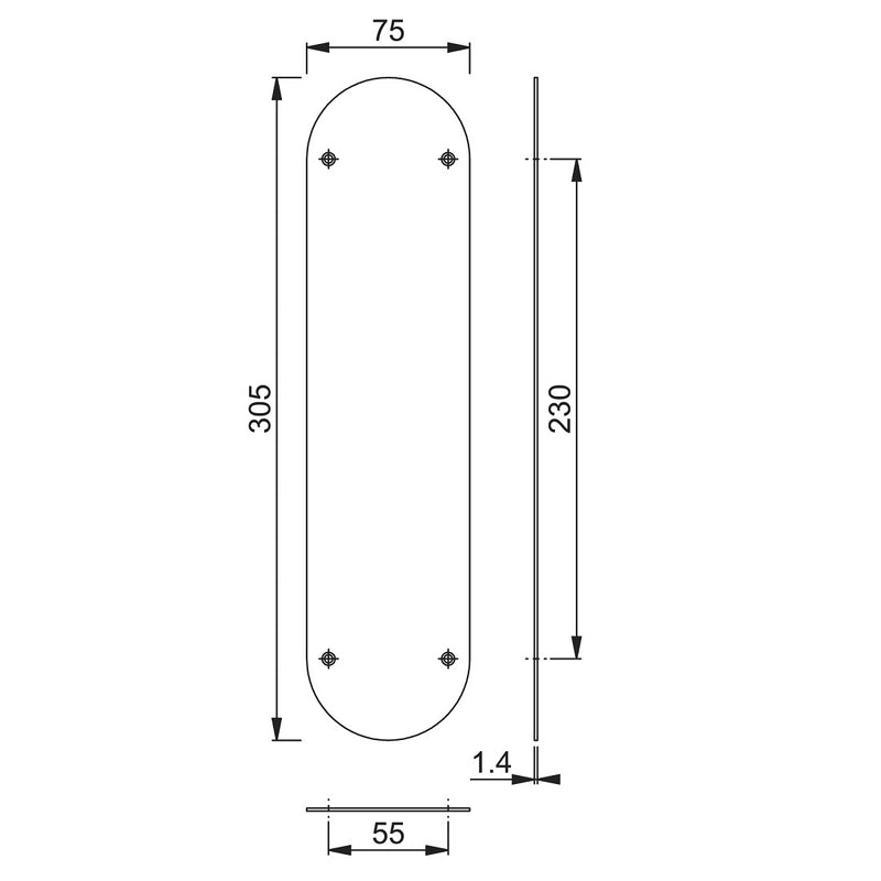 Arrone Finger Plate 305mm x 75mm - Satin Anodised Aluminium