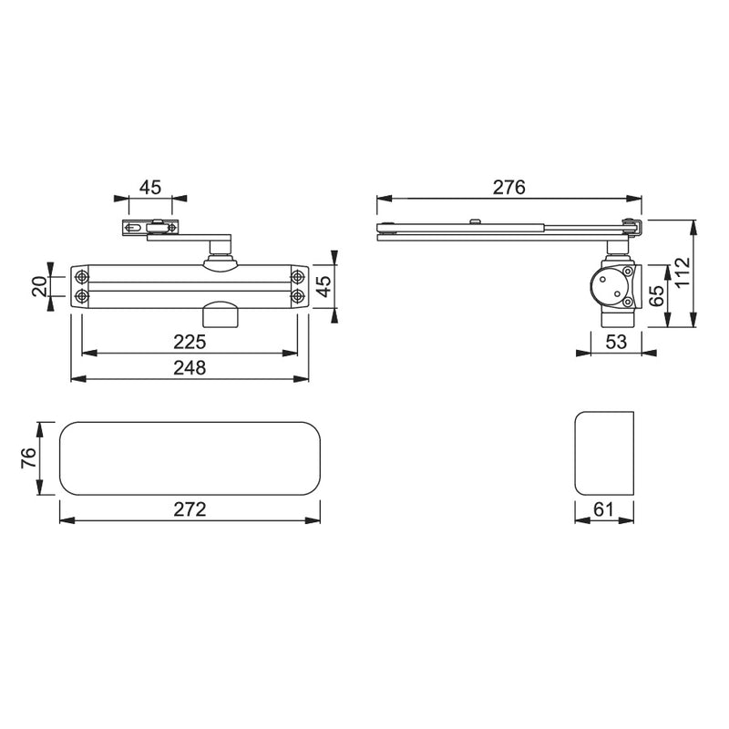 Arrone AR3500 EN2-4 Overhead Door Closer - Designer Cover - Silver