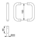 Hoppe 20mmØ "D" Back to Back Pull Handles 150mm - Grade 316 Satin Stainless Steel