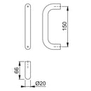 Hoppe 20mmØ "D" Bolt Through Fixing Pull Handle 150mm - Grade 316 Polished Stainless Steel