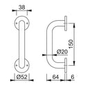 Hoppe 20mmØ "D" Concealed Fixing Pull Handle 150mm - Grade 316 Satin Stainless Steel
