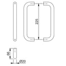 Hoppe 20mmØ "D" Back to Back Pull Handles 225mm - Grade 316 Satin Stainless Steel