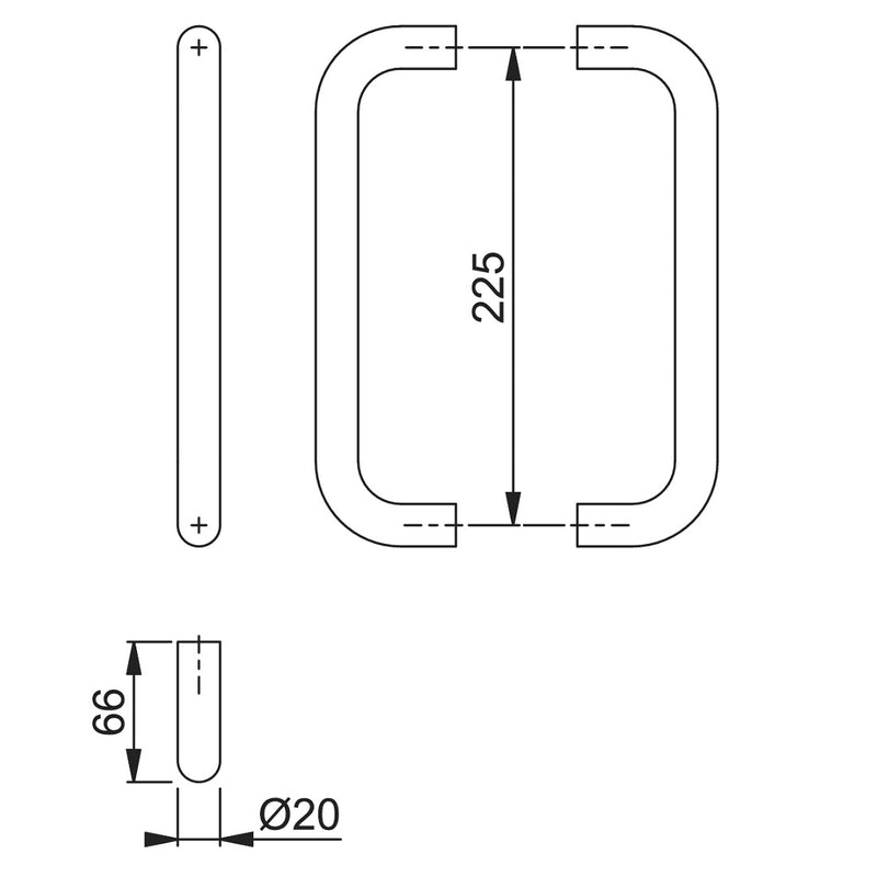 Hoppe 20mmØ "D" Back to Back Pull Handles 225mm - Grade 316 Satin Stainless Steel