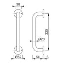 Hoppe 20mmØ "D" Concealed Fixing Pull Handle 225mm - Grade 316 Satin Stainless Steel