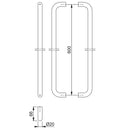 Hoppe 20mmØ "D" Back to Back Pull Handles 600mm - Grade 316 Satin Stainless Steel