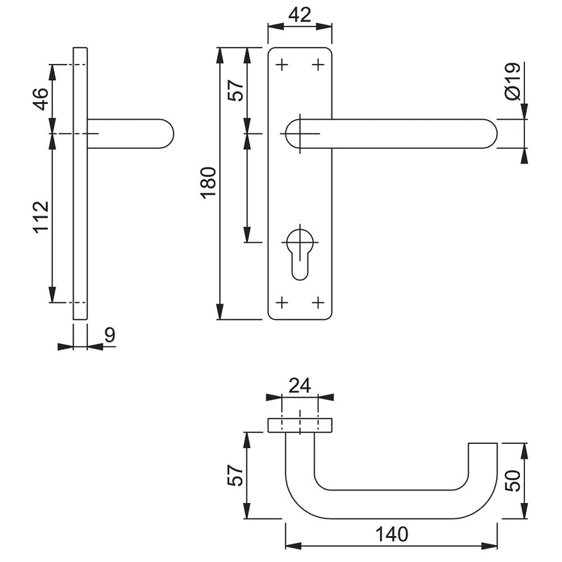 Arrone 19mmØ Return to Door Lever Handles on Euro Plate (72mm Centres) - Grade 316 SSS