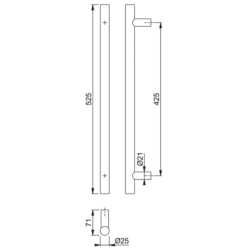 Arrone 25mmØ Bolt Through Fixing Entrance Pull Handle 425mm - Satin Stainless Steel
