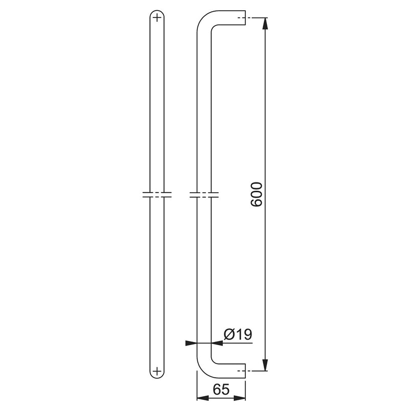 Arrone 19mmØ "D" Bolt Through Fixing Pull Handle 600mm - PVD Brass