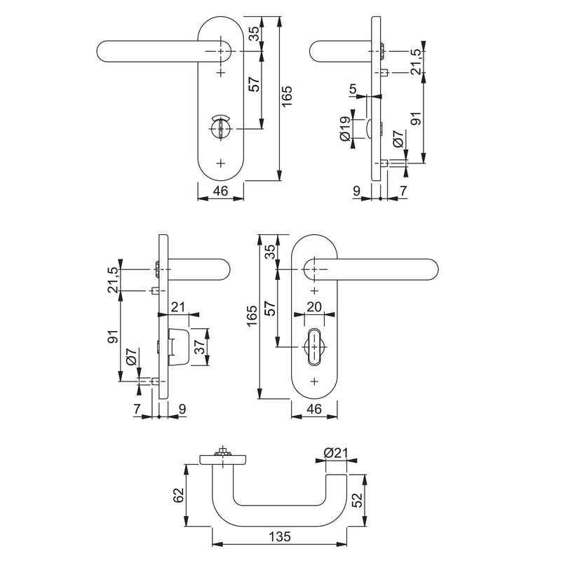 Hoppe Paris 21mmØ Return to Door Nylon Lever Handles on Bathroom Plate (57mm centres) - Diamond White RAL9016