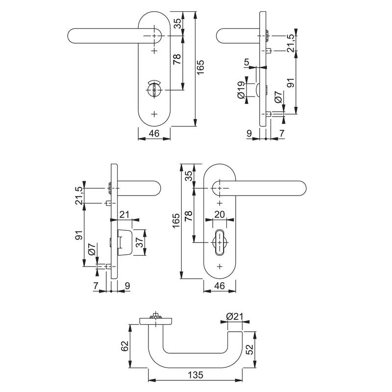 Hoppe Paris 21mmØ Return to Door Nylon Lever Handles on Bathroom Plate (78mm centres) - Anthracite Grey RAL7016