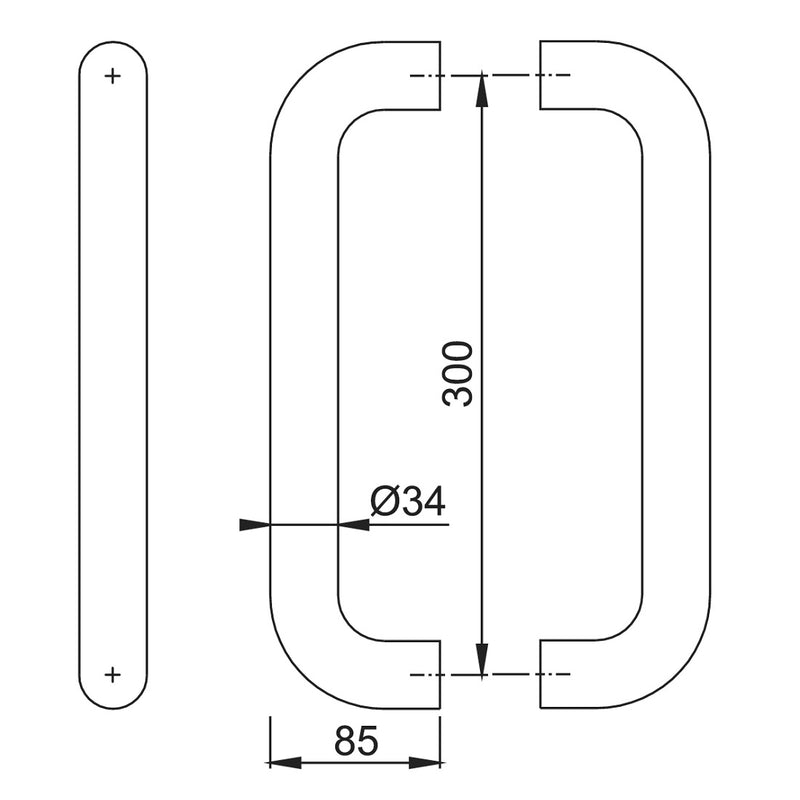 Hoppe 34mmØ Nylon 'D' Back To Back Fixing Pull Handle 300mm - Anthracite Grey RAL7016