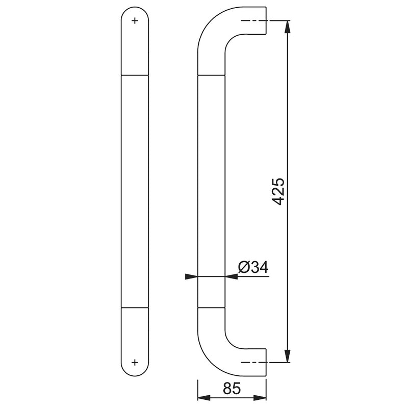 Hoppe 34mmØ Nylon 'D' Bolt Through Fixing Pull Handle 425mm - Diamond White RAL9016