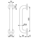 Hoppe 34mmØ Nylon 'D' Concealed Fixing Pull Handle 300mm - Dove Grey RAL7506
