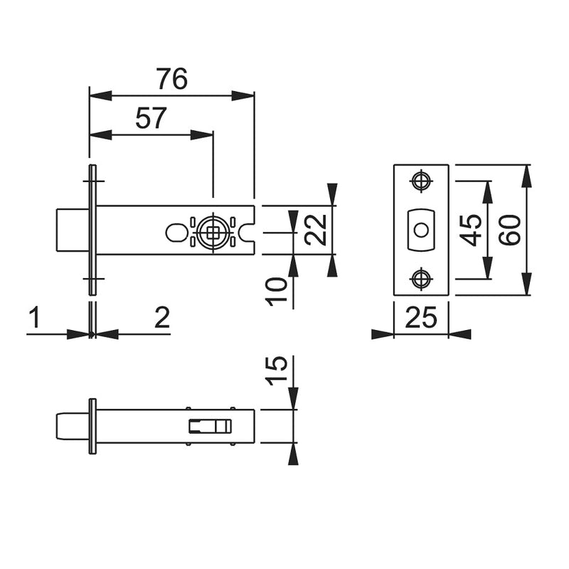Arrone AR8018 Bathroom Deadbolt - 76mm (3") Case - 57mm Backset - Dual finish