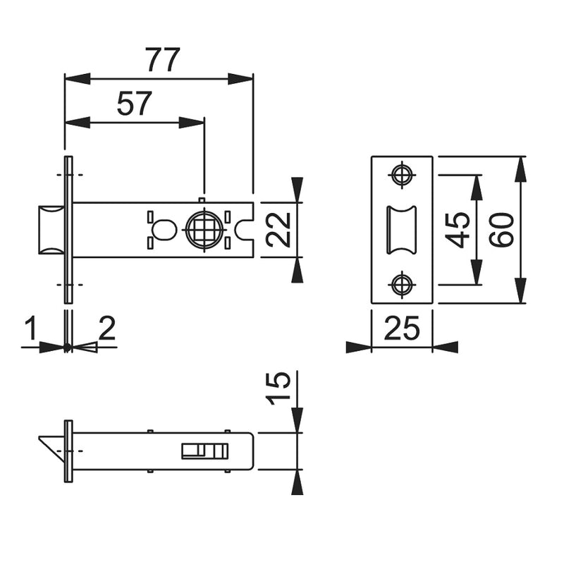 Arrone AR8019 Heavy Duty Tubular Latch - 77mm (3") Case - 57mm Backset - Dual Finish