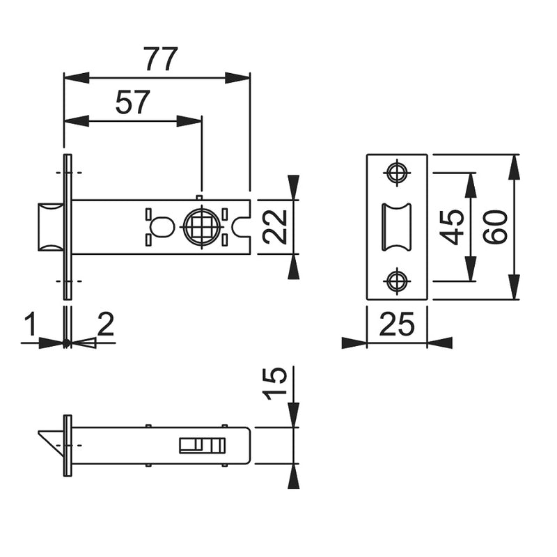 Arrone AR8019 Heavy Duty Tubular Latch - 77mm (3") Case - 57mm Backset - Dual Finish